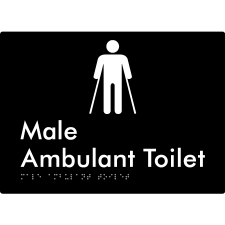 Braille Sign Male Ambulant Toilet - Braille Tactile Signs Aust. - BTS223n-blk - Custom Signs - Fast Shipping - High Quality - Australian Made &amp; Owned