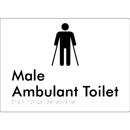 Braille Sign Male Ambulant Toilet - Braille Tactile Signs Aust. - BTS223n-wht - Custom Signs - Fast Shipping - High Quality - Australian Made &amp; Owned