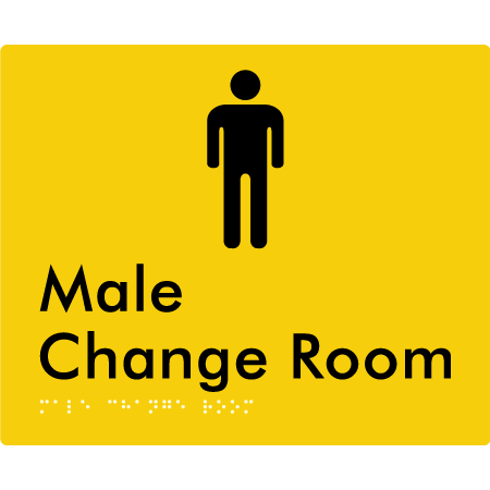 Braille Sign Male Change Room - Braille Tactile Signs Aust. - BTS10n-yel - Custom Signs - Fast Shipping - High Quality - Australian Made &amp; Owned