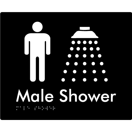 Braille Sign Male Shower - Braille Tactile Signs Aust. - BTS158n-blk - Custom Signs - Fast Shipping - High Quality - Australian Made &amp; Owned