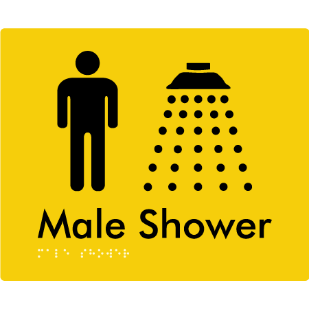 Braille Sign Male Shower - Braille Tactile Signs Aust. - BTS158n-yel - Custom Signs - Fast Shipping - High Quality - Australian Made &amp; Owned