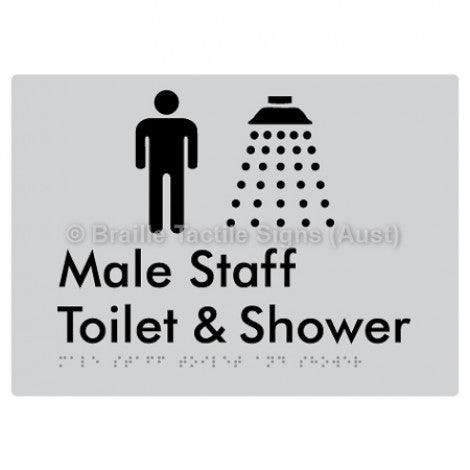 Male Staff Toilet and Shower - Braille Tactile Signs (Aust) - BTS347-slv - Fully Custom Signs - Fast Shipping - High Quality