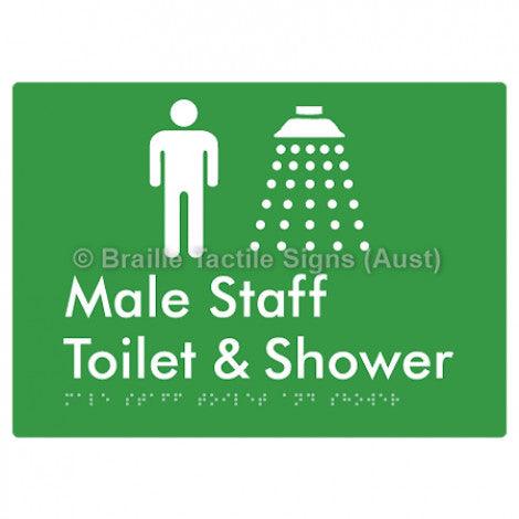 Male Staff Toilet and Shower - Braille Tactile Signs (Aust) - BTS347-grn - Fully Custom Signs - Fast Shipping - High Quality