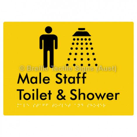 Male Staff Toilet and Shower - Braille Tactile Signs (Aust) - BTS347-yel - Fully Custom Signs - Fast Shipping - High Quality