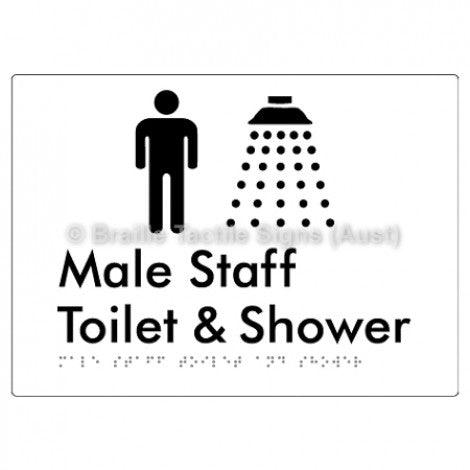 Male Staff Toilet and Shower - Braille Tactile Signs (Aust) - BTS347-wht - Fully Custom Signs - Fast Shipping - High Quality