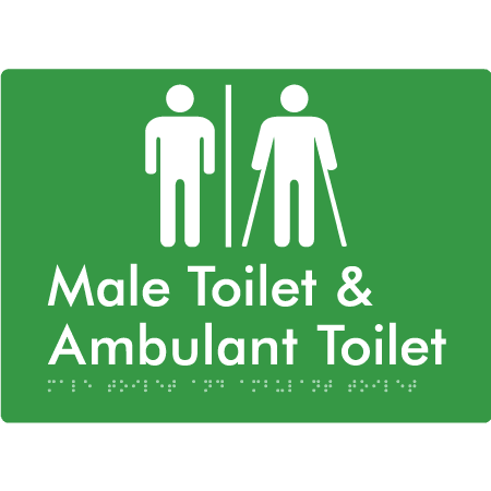 Braille Sign Male Toilet & Ambulant Toilet with Air Lock - Braille Tactile Signs Aust. - BTS403-AL-grn - Custom Signs - Fast Shipping - High Quality - Australian Made &amp; Owned