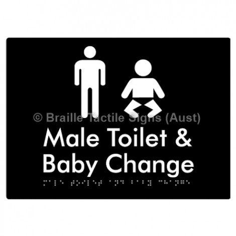 Male Toilet and Baby Change - Braille Tactile Signs (Aust) - BTS180n-blk - Fully Custom Signs - Fast Shipping - High Quality