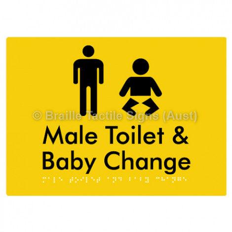 Male Toilet and Baby Change - Braille Tactile Signs (Aust) - BTS180n-yel - Fully Custom Signs - Fast Shipping - High Quality
