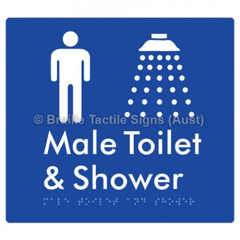 Male Toilet and Shower - Braille Tactile Signs (Aust) - BTS64n-blu - Fully Custom Signs - Fast Shipping - High Quality