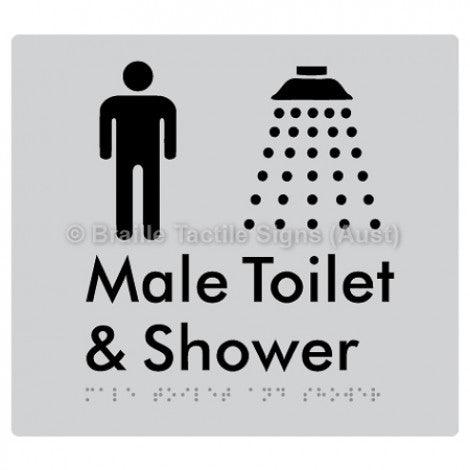 Male Toilet and Shower - Braille Tactile Signs (Aust) - BTS64n-slv - Fully Custom Signs - Fast Shipping - High Quality