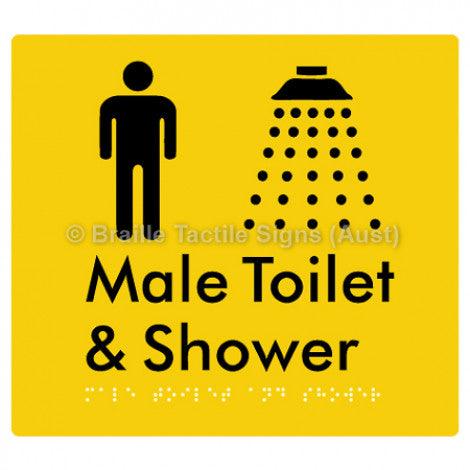 Male Toilet and Shower - Braille Tactile Signs (Aust) - BTS64n-yel - Fully Custom Signs - Fast Shipping - High Quality