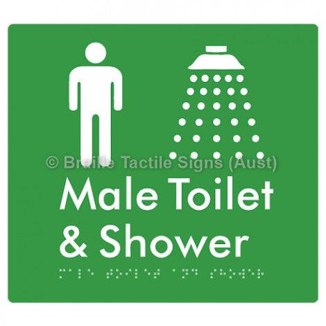 Male Toilet and Shower - Braille Tactile Signs (Aust) - BTS64n-grn - Fully Custom Signs - Fast Shipping - High Quality