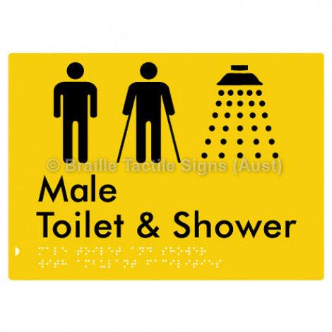 Male Toilet & Shower with Ambulant Facilities - Braille Tactile Signs (Aust) - BTS306-yel - Fully Custom Signs - Fast Shipping - High Quality