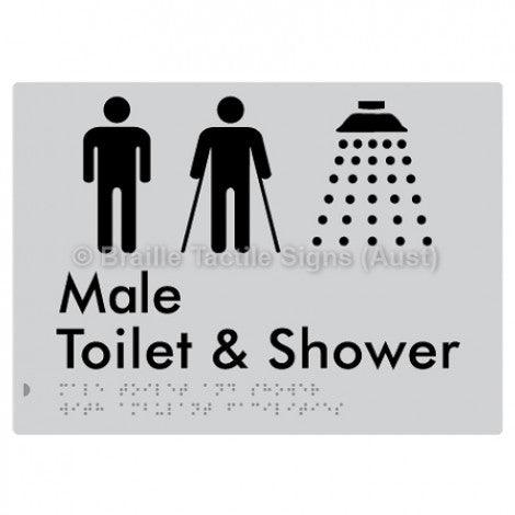Male Toilet & Shower with Ambulant Facilities - Braille Tactile Signs (Aust) - BTS306-slv - Fully Custom Signs - Fast Shipping - High Quality