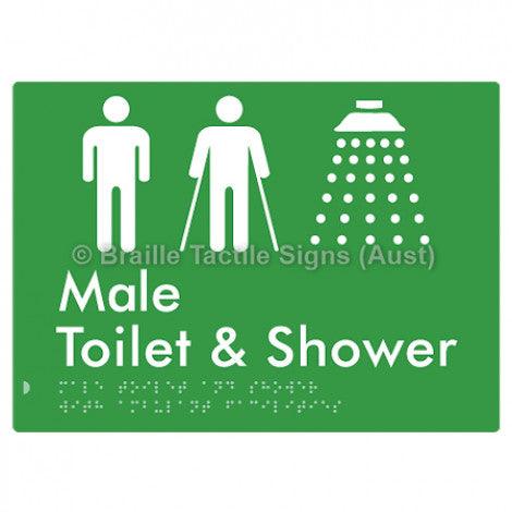 Male Toilet & Shower with Ambulant Facilities - Braille Tactile Signs (Aust) - BTS306-grn - Fully Custom Signs - Fast Shipping - High Quality