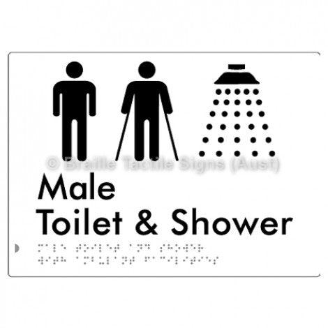 Male Toilet & Shower with Ambulant Facilities - Braille Tactile Signs (Aust) - BTS306-wht - Fully Custom Signs - Fast Shipping - High Quality