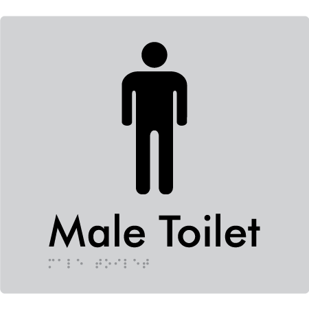 Braille Sign Male Toilet - Braille Tactile Signs Aust. - BTS02n-slv - Custom Signs - Fast Shipping - High Quality - Australian Made &amp; Owned