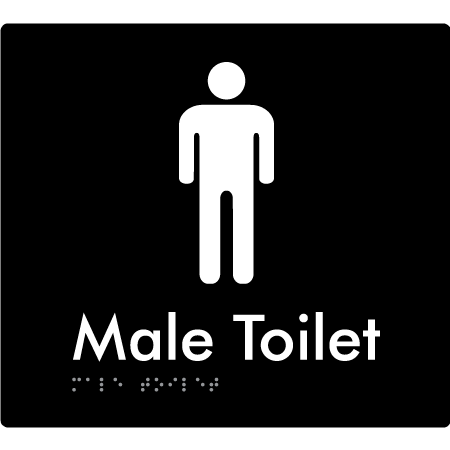 Braille Sign Male Toilet - Braille Tactile Signs Aust. - BTS02n-blk - Custom Signs - Fast Shipping - High Quality - Australian Made &amp; Owned