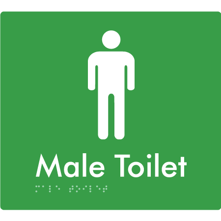 Braille Sign Male Toilet - Braille Tactile Signs Aust. - BTS02n-grn - Custom Signs - Fast Shipping - High Quality - Australian Made &amp; Owned