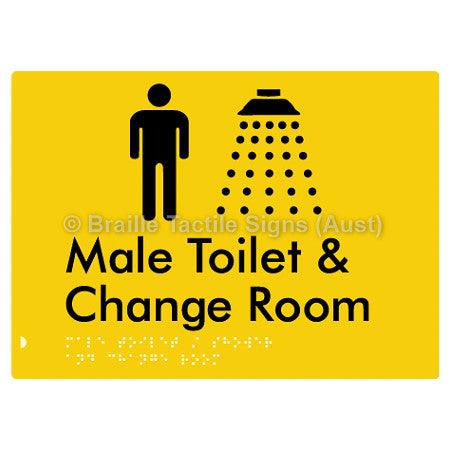 Male Toilet / Shower & Change Room - Braille Tactile Signs (Aust) - BTS283-yel - Fully Custom Signs - Fast Shipping - High Quality