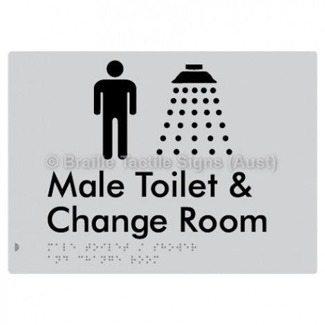 Male Toilet / Shower & Change Room - Braille Tactile Signs (Aust) - BTS283-slv - Fully Custom Signs - Fast Shipping - High Quality