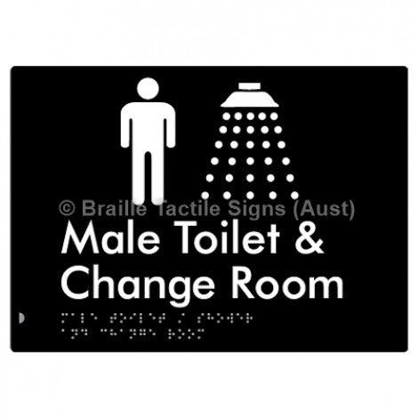 Male Toilet / Shower & Change Room - Braille Tactile Signs (Aust) - BTS283-blk - Fully Custom Signs - Fast Shipping - High Quality
