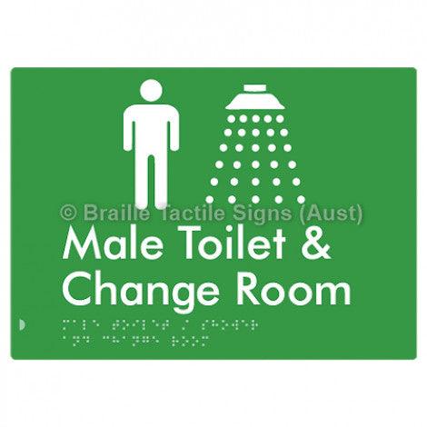 Male Toilet / Shower & Change Room - Braille Tactile Signs (Aust) - BTS283-grn - Fully Custom Signs - Fast Shipping - High Quality