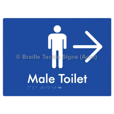 Braille Sign Male Toilet w/ Large Arrow - Braille Tactile Signs (Aust) - BTS02n->R-blu - Fully Custom Signs - Fast Shipping - High Quality - Australian Made &amp; Owned