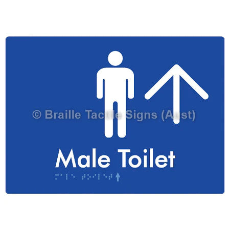 Braille Sign Male Toilet w/ Large Arrow - Braille Tactile Signs (Aust) - BTS02n->U-blu - Fully Custom Signs - Fast Shipping - High Quality - Australian Made &amp; Owned