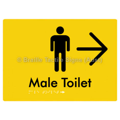 Male Toilet w/ Large Arrow - Braille Tactile Signs (Aust) - BTS02n->R-yel - Fully Custom Signs - Fast Shipping - High Quality