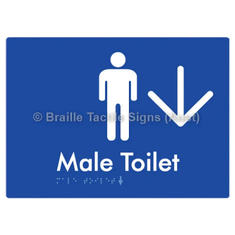 Braille Sign Male Toilet w/ Large Arrow - Braille Tactile Signs (Aust) - BTS02n->D-blu - Fully Custom Signs - Fast Shipping - High Quality - Australian Made &amp; Owned