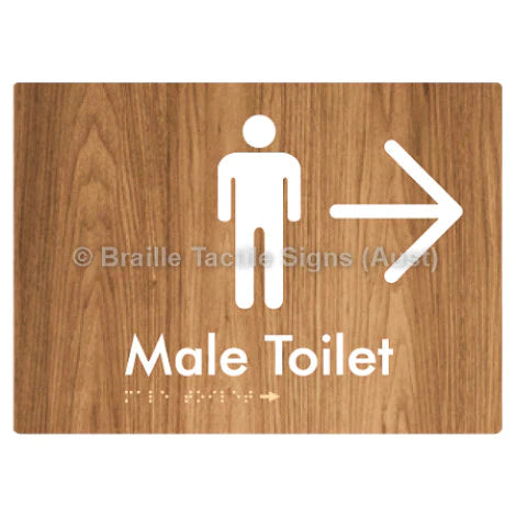Braille Sign Male Toilet w/ Large Arrow - Braille Tactile Signs (Aust) - BTS02n->R-wdg - Fully Custom Signs - Fast Shipping - High Quality - Australian Made &amp; Owned