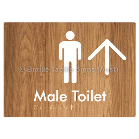 Braille Sign Male Toilet w/ Large Arrow - Braille Tactile Signs (Aust) - BTS02n->U-wdg - Fully Custom Signs - Fast Shipping - High Quality - Australian Made &amp; Owned