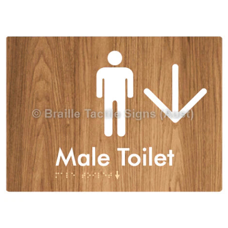 Braille Sign Male Toilet w/ Large Arrow - Braille Tactile Signs (Aust) - BTS02n->D-wdg - Fully Custom Signs - Fast Shipping - High Quality - Australian Made &amp; Owned