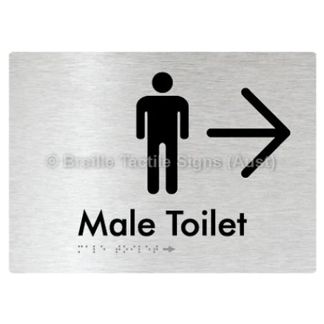 Male Toilet w/ Large Arrow - Braille Tactile Signs (Aust) - BTS02n->R-aliB - Fully Custom Signs - Fast Shipping - High Quality