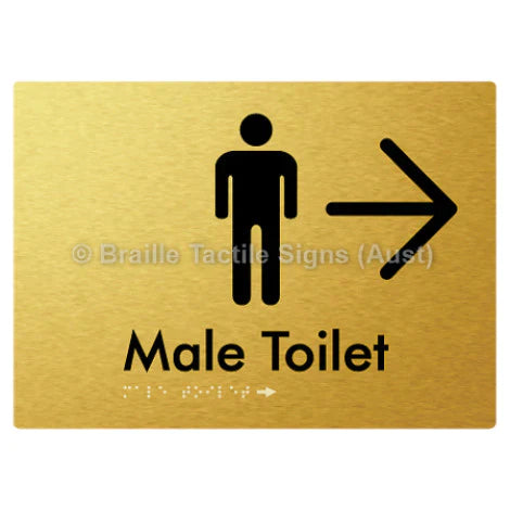 Male Toilet w/ Large Arrow - Braille Tactile Signs (Aust) - BTS02n->R-aliG - Fully Custom Signs - Fast Shipping - High Quality
