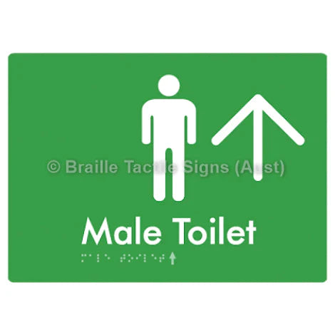 Braille Sign Male Toilet w/ Large Arrow - Braille Tactile Signs (Aust) - BTS02n->U-grn - Fully Custom Signs - Fast Shipping - High Quality - Australian Made &amp; Owned