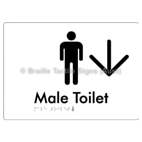 Braille Sign Male Toilet w/ Large Arrow - Braille Tactile Signs (Aust) - BTS02n->D-wht - Fully Custom Signs - Fast Shipping - High Quality - Australian Made &amp; Owned