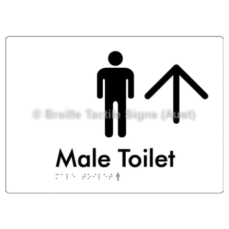 Braille Sign Male Toilet w/ Large Arrow - Braille Tactile Signs (Aust) - BTS02n->U-wht - Fully Custom Signs - Fast Shipping - High Quality - Australian Made &amp; Owned