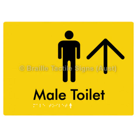 Braille Sign Male Toilet w/ Large Arrow - Braille Tactile Signs (Aust) - BTS02n->U-yel - Fully Custom Signs - Fast Shipping - High Quality - Australian Made &amp; Owned