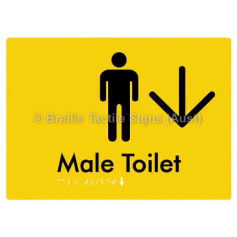 Braille Sign Male Toilet w/ Large Arrow - Braille Tactile Signs (Aust) - BTS02n->D-yel - Fully Custom Signs - Fast Shipping - High Quality - Australian Made &amp; Owned