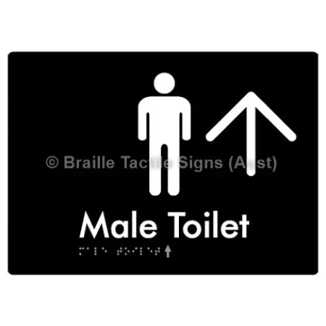 Braille Sign Male Toilet w/ Large Arrow - Braille Tactile Signs (Aust) - BTS02n->U-blk - Fully Custom Signs - Fast Shipping - High Quality - Australian Made &amp; Owned