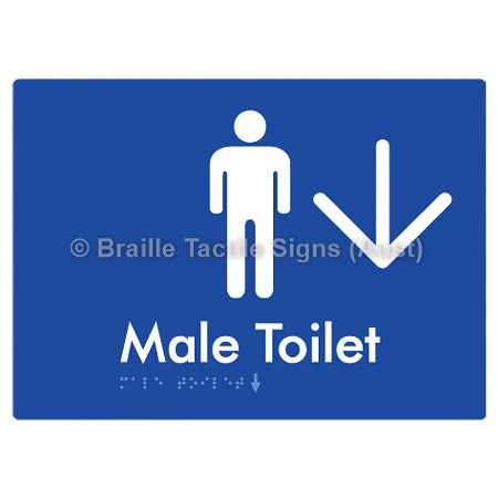 Male Toilet w/ Large Arrow - Braille Tactile Signs (Aust) - BTS02n->D-blu - Fully Custom Signs - Fast Shipping - High Quality