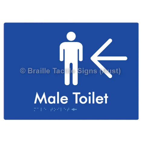 Male Toilet w/ Large Arrow - Braille Tactile Signs (Aust) - BTS02n->R-blu - Fully Custom Signs - Fast Shipping - High Quality