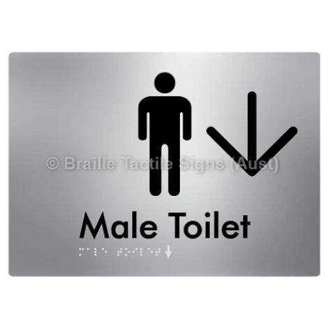 Braille Sign Male Toilet w/ Large Arrow - Braille Tactile Signs (Aust) - BTS02n->D-aliS - Fully Custom Signs - Fast Shipping - High Quality - Australian Made &amp; Owned
