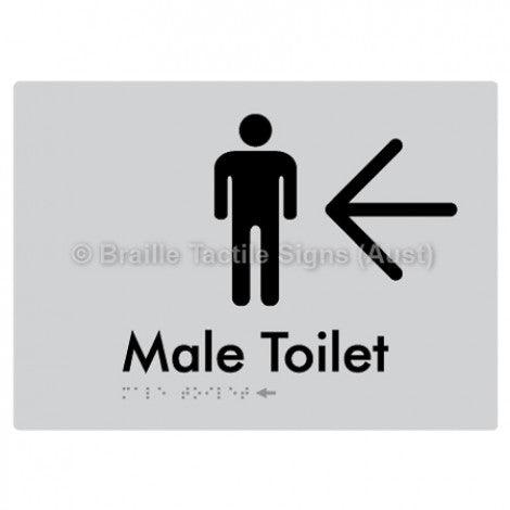 Braille Sign Male Toilet w/ Large Arrow - Braille Tactile Signs (Aust) - BTS02n->L-slv - Fully Custom Signs - Fast Shipping - High Quality - Australian Made &amp; Owned