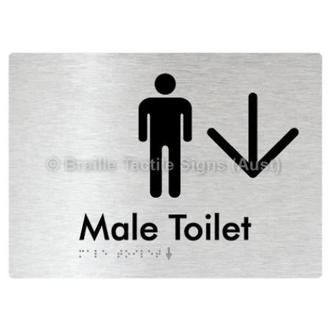 Braille Sign Male Toilet w/ Large Arrow - Braille Tactile Signs (Aust) - BTS02n->D-aliB - Fully Custom Signs - Fast Shipping - High Quality - Australian Made &amp; Owned