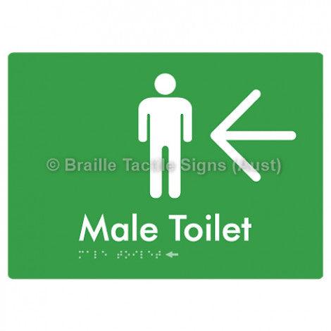 Braille Sign Male Toilet w/ Large Arrow - Braille Tactile Signs (Aust) - BTS02n->L-grn - Fully Custom Signs - Fast Shipping - High Quality - Australian Made &amp; Owned