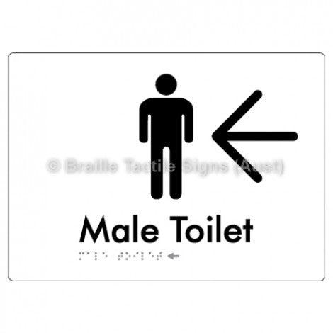 Braille Sign Male Toilet w/ Large Arrow - Braille Tactile Signs (Aust) - BTS02n->L-wht - Fully Custom Signs - Fast Shipping - High Quality - Australian Made &amp; Owned