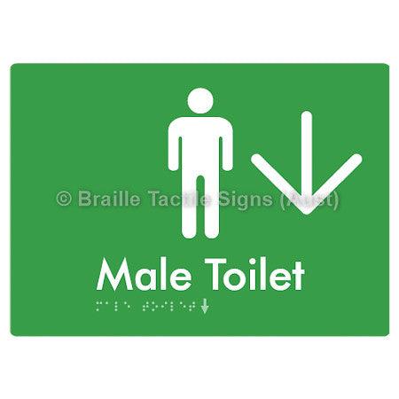 Male Toilet w/ Large Arrow - Braille Tactile Signs (Aust) - BTS02n->D-grn - Fully Custom Signs - Fast Shipping - High Quality